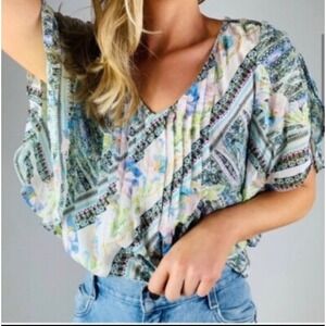 Maeve by Anthropologie Womens Maya Flutter Sleeve Blouse Size 2 Boho Career Work